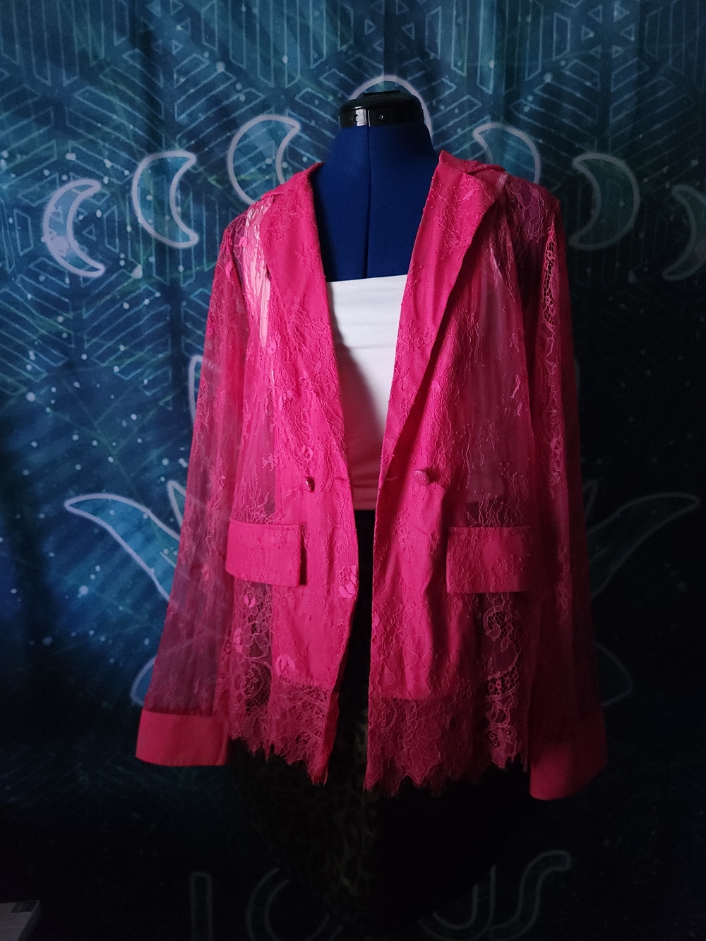 AKIRA Label Sheer Lace Longline Blazer — Size M